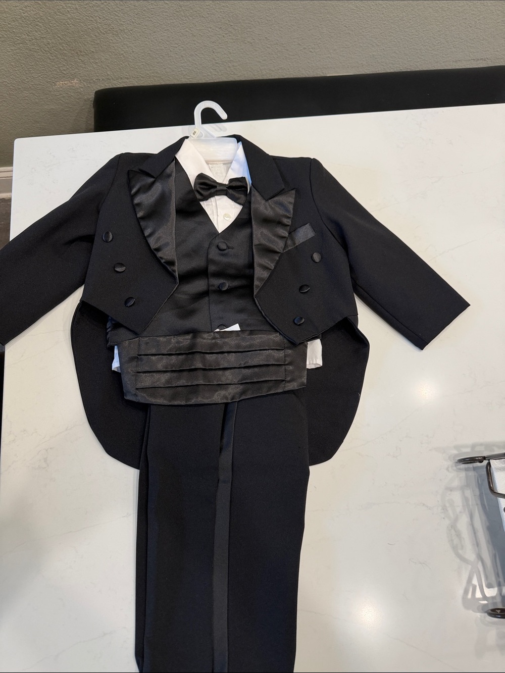 Boys Black Formal Tuxedo Matching Set with Vest and Bow Tie